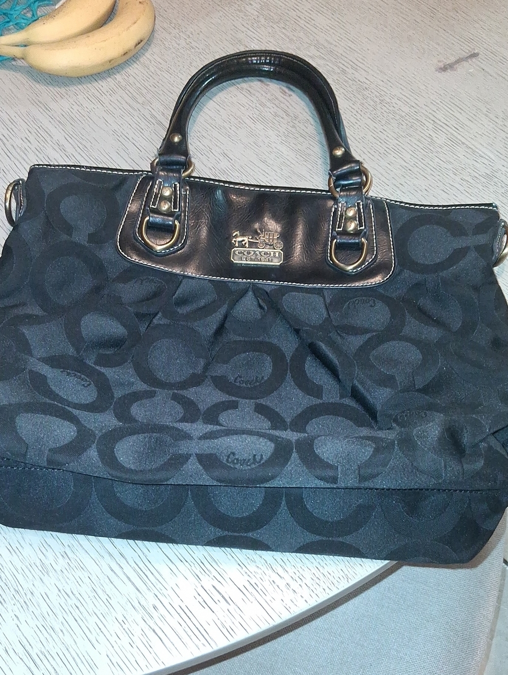 Coach Black Signature Dome Satchel with Leather Trim